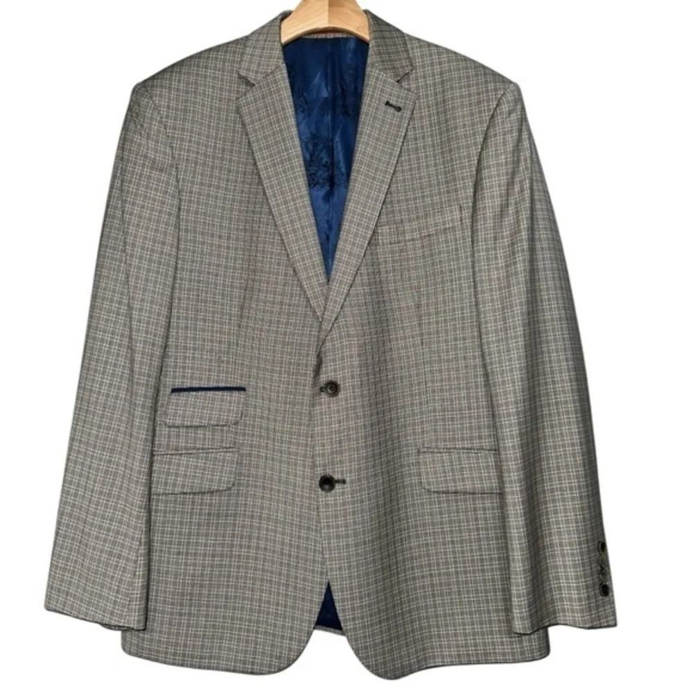 Ted Baker Men’s S Tan Mini Check Suit Jacket Blazer